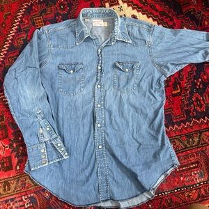 Vintage Wrangler Pre-Shrunk Denim Shirt - 17½ x 36 - Made in USA